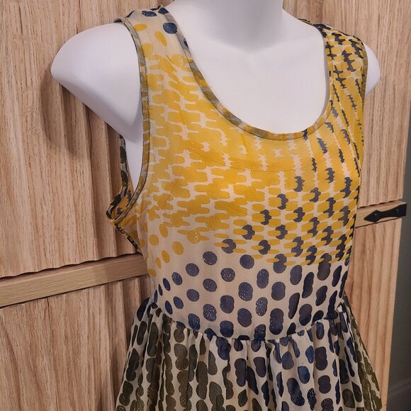 Xhilaration Yellow, Olive, Navy Polka Dot Sleeveless Fit & Flare Dress – Size M - Picture 2 of 14